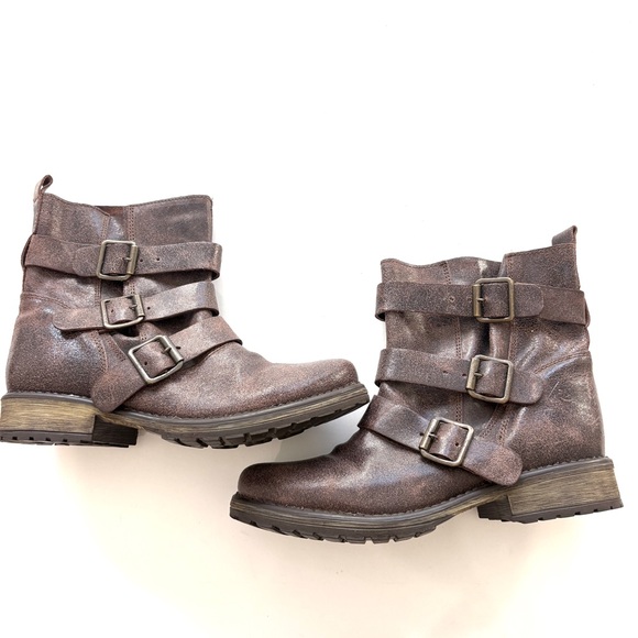 Steve Madden VTG Colony Brown Leather Ankle Moto Boots Size 8M Distressed Biker - Picture 1 of 9